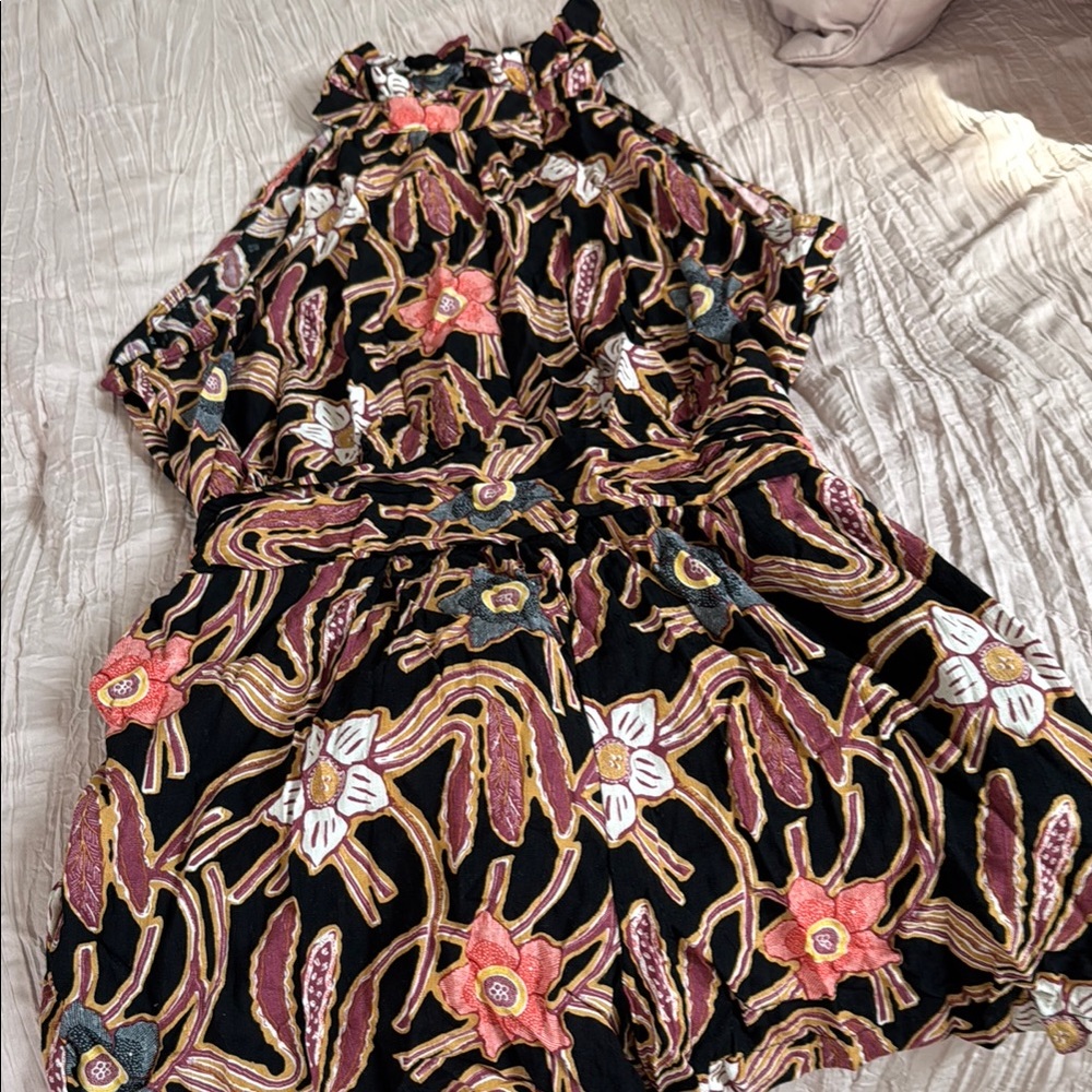 NWT Christian Siriano Black and Pink Floral ROMPER